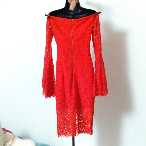 BARDOT Red Lace Off-the-shoulder Dress - Picture 10 of 10
